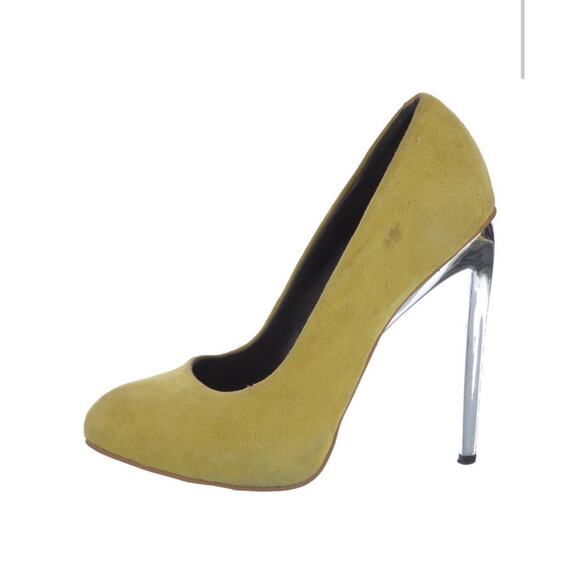 Giuseppe Zanotti Yellow Suede Silver Metallic Stiletto Heel Shoe Pump EU 36 - Picture 1 of 5